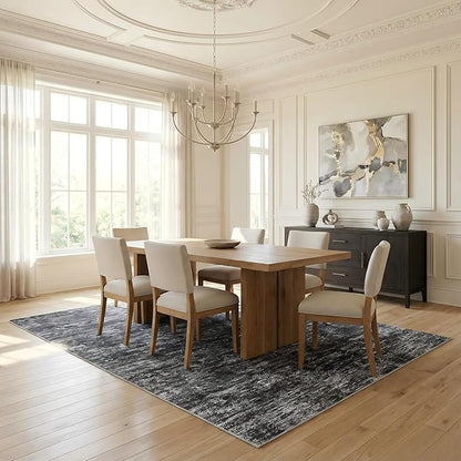 Garvee Bedroom Rugs 10x13 Office Rugs for Rolling Chairs Modern Solid Color Washable Rug with Non Slip Backing, Non Shedding Low Pile Neutral Carpet Stain Resistant Mats for Living Room, Dark Grey
