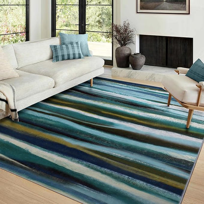 Abstract 3x5 Area Rug, Modern Stripe Teal Rugs for Entryway, Washable Soft Door Mat Non-Slip Floor Carpet for Dining Room Kitchen Bedroom - Teal/Multi