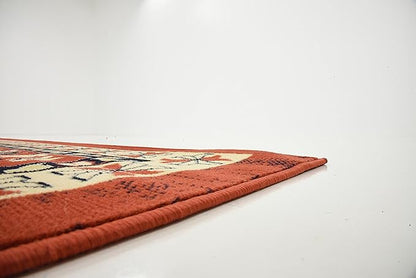 Unique Loom Taftan Collection Border Geometric Tribal Inspired Design Area Rug (8' 0 x 10' 0 Rectangular, Terracotta/ Ivory)