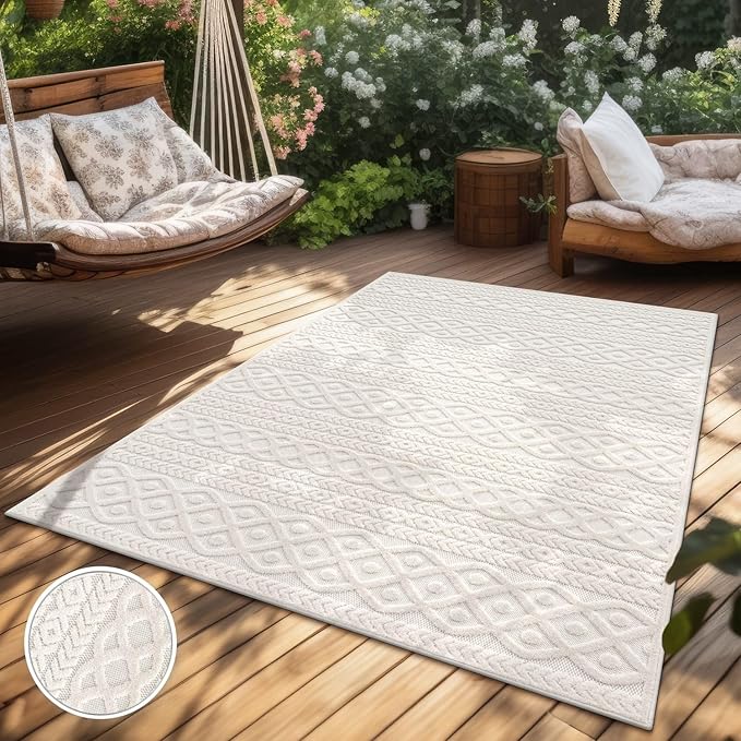 Paco Home Modern Area Rug with Carved Geometric Pattern in Cream Ivory, Size: 2'8" x 4'11"