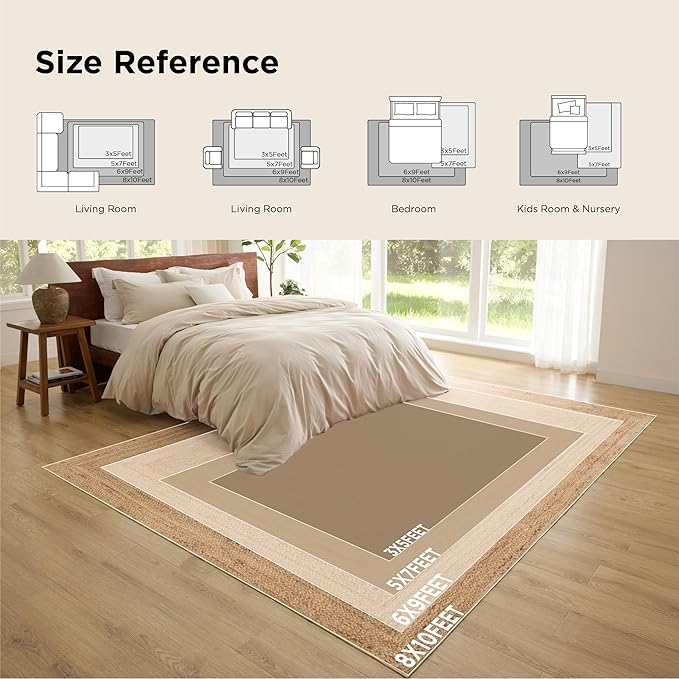 Bedsure 6x9 Printed Jute Rug for Living Room, Machine Washable Rugs, Jute-Look Rug, Non-Slip Backing, Non-Shedding