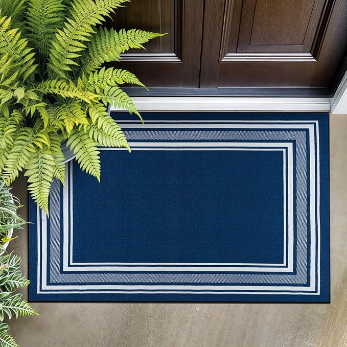 Beverly Rug Non Slip Area Rugs 2x3 Modern Bordered Non Skid Rubber Backing Soft Entryway Rug for Living Dining Room Easy to Clean Non Shedding Kitchen Bedroom Indoor Carpet 2 x 3 Navy