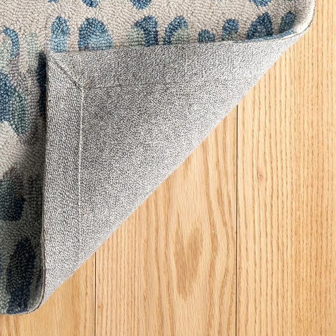 Dash and Albert Paint Chip Wool Area Rug - 4' x 6' Blue Graphic Hand Micro Hooked Accent Rug - Durable, High Traffic Areas Hallway, Living Room, Stairs