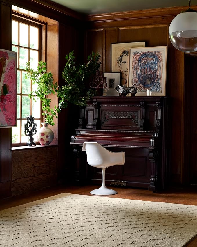 Loloi Leanne Ford Craven Collection CVN-04 Oatmeal/Dove 3'-6" x 5'-6" Accent Rug Checkered, Patterned, Neutral, Entryway, Mudroom, Bathroom, and Kitchen