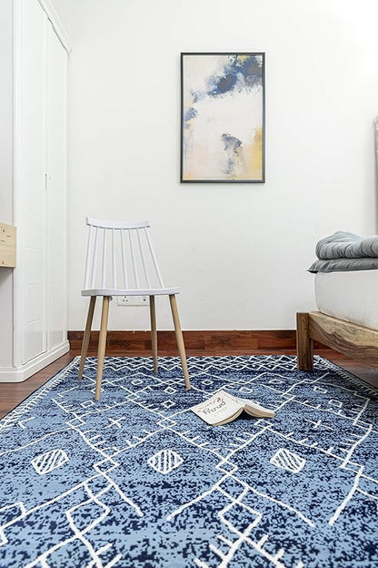 Furnish my Place Trellis Pattern Rug - 5 ft. x 8 ft, Navy, Bohemian Rug with Transitional Design