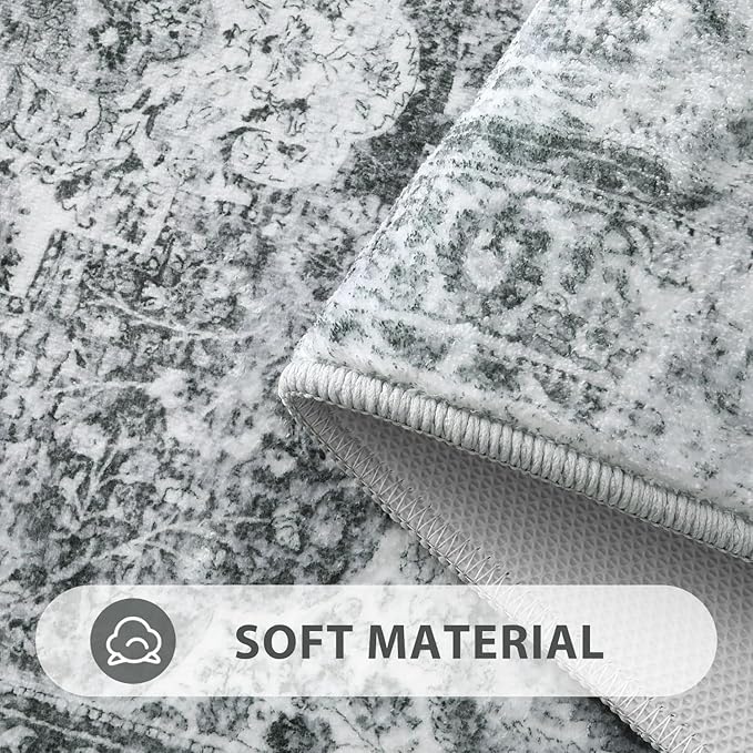 Uphome Gray Bathroom Rugs, Distressed Farmhouse Boho Bath Mat, Non Slip Washable Soft Velvet Bath Mats for Bathroom Floor, Vintage Traditonal Bath Runner for Bathtub Sink Shower, 18x47 inch