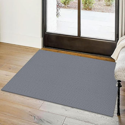 Small Area Rugs 2x3 Ft Washable Rugs for Entryway Non Slip Kitchen Mat Cotton Woven Door Mat Indoor Entrance Front Door Rugs for Foyer Bathroom Kitchen, Grey
