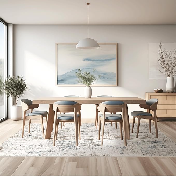 FMFUNCTEX 6x9 Washable Area Rug Brown Blue Neutral Abstract Modern Large Non Slip Carpet for Living Room Bedroom Soft Low Pile Indoor Mat Thin Accent Throw Rug for Dining Room Kitchen Office Nursery