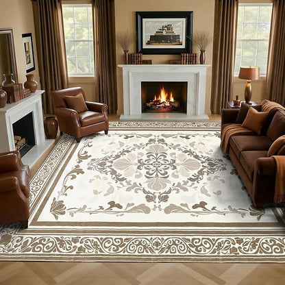 SOULFUL Medium Pile 4x6 Rugs for Living Room - Soft Foot Feel Area Rug - Brown Boho Floral - Washable Non-Slip - Perfect for Bedroom Kids Room Under Dining Table Office