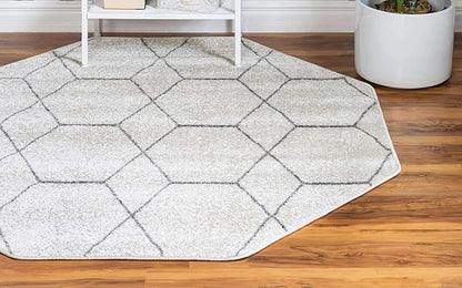 Unique Loom Trellis Frieze Collection Area Rug - Geometric (7' 10" Octagon, Ivory/ Gray)