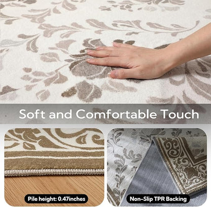 SOULFUL Medium Pile 2x3 Entryway Rug - Soft Underfoot Small Area Rug - Brown Boho Floral - Washable Non-Slip - Perfect for Hallway Kitchen Bedroom Bathroom Indoor Entrance