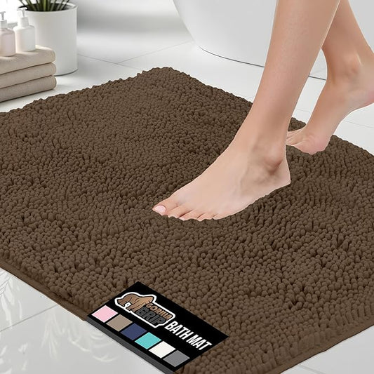 GORILLA GRIP Bath Rug Mat 30x20, Thick Soft Absorbent Chenille, Quick Dry Microfiber Mats, Rubber Backing Washable Shower Floor Rugs, US Designed Bathroom Bathmat Home Decor Accessories, Brown