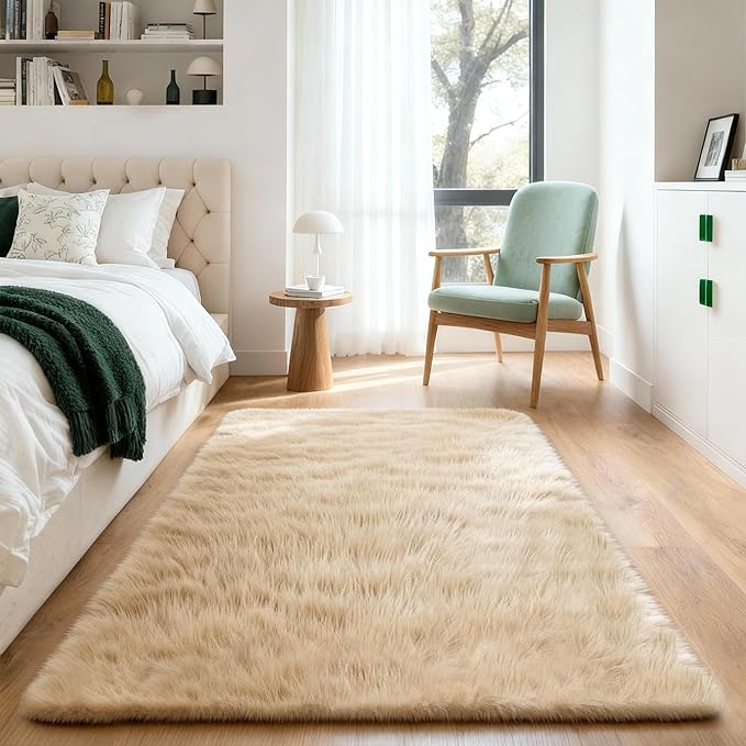 3x5 Solid Fluffy Camel Area Rug – Washable, Durable, Living Room Rug, Non-Slip High Pile Shag Rugs for Bedroom, Living Room, Bedside, Dorms, Nursery Rooms, Kids Room, Soft Indoor Floor Carpet