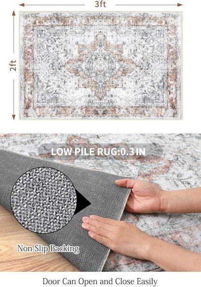 COMSLE Washable Door Mat, Front Door mat Indoor Faux Wool Absorbent Small Rugs for Entryway Distressed Throw Rug Non-Slip Accent Floor Carpet for Entrance Bedroom, 24X36 Inches Orange