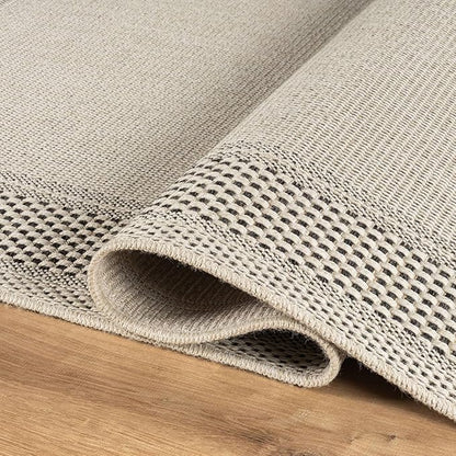 CAMILSON Easy Jute Rug 5x7, Indoor Outdoor Off-White Color Fiber Area Rugs for Living Room Patio and Kitchen Rug Bordered Boho Woven Design, Easy-Cleaning, Washable Outside Carpet (5 x 7)