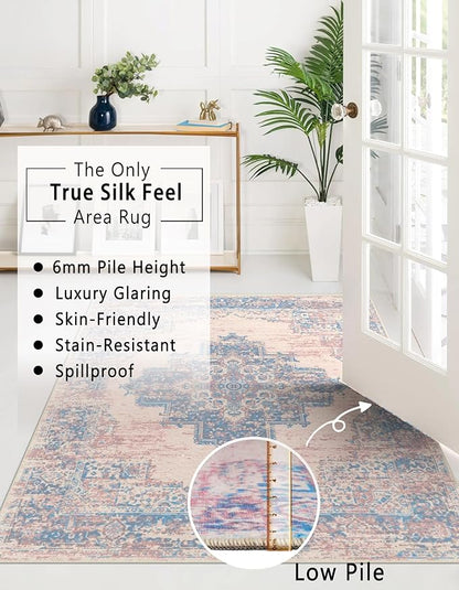vivorug Runner Rug 2x10 Machine Washable Rug with Non-Slip Backing, Ideal for Kitchen Hallway Entryway Laundry Room - Vintage-Inspired, Durable, Easy Clean, Low Pile Carpet Runner, Pink