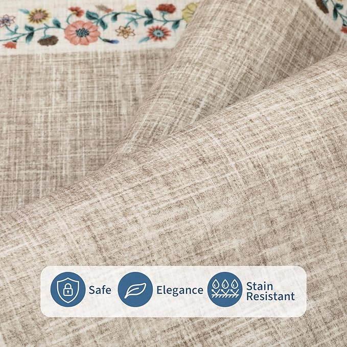GarveeHome Washable Rugs for Living Rom 8 x 10 Large Area Rug Farmhouse Floral Bordered Bedroom Carpet Indoor Non-Slip Nursery Mat Soft Non Shedding Stain Resistant Carpet for Dining Room, Light Camel