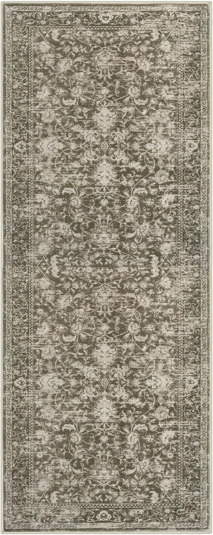 KILOCOCO Hallway Runner 2x5 Kitchen Runner Rug Printed Vintage Floral Washable Non-Slip Runners for Hallways Laundry Room Rugs Distressed Boho Rug Runners for Bedroom, Taupe/Green