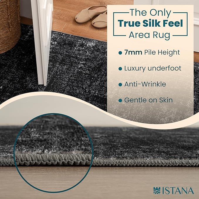 Istana 4x6 Area Rug - Black Rugs for Living Room 4x6 - Foldable Rugs for Bedroom - Stain Resistant Washable Rug - Eco-Friendly Boho Area Rugs - Easy to Clean Living Room Rug 4 x 6
