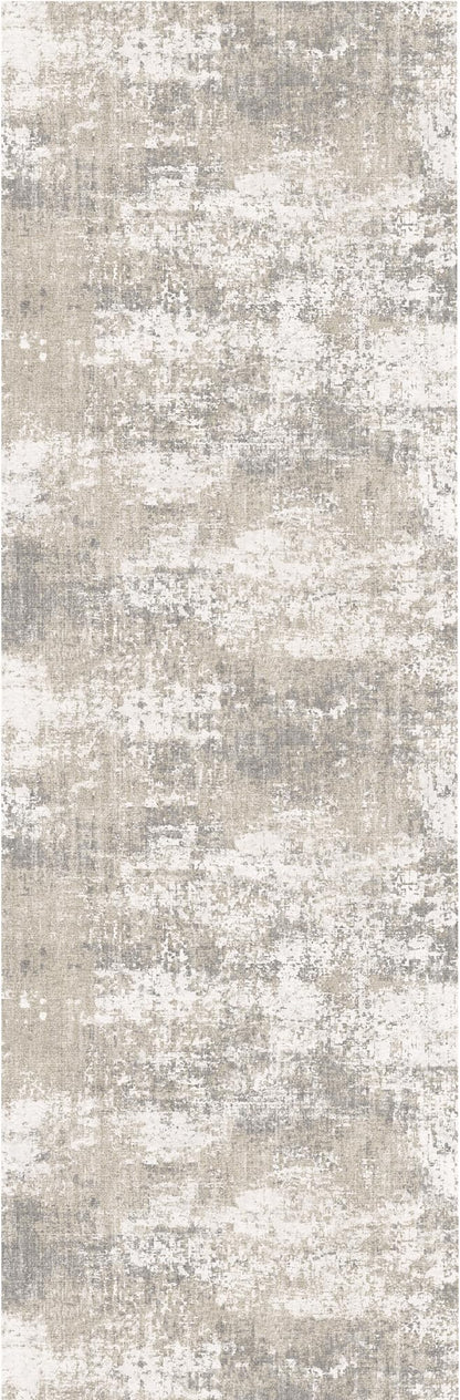 Modern Abstract Beige Gray Area Rug 2x6 Hallway Runner Machine Washable Carpet Bathroom Kitchen Indoor Accent Throw Low Pile Non Slip Distressed Laundry Living Dining Room Bedroom Office