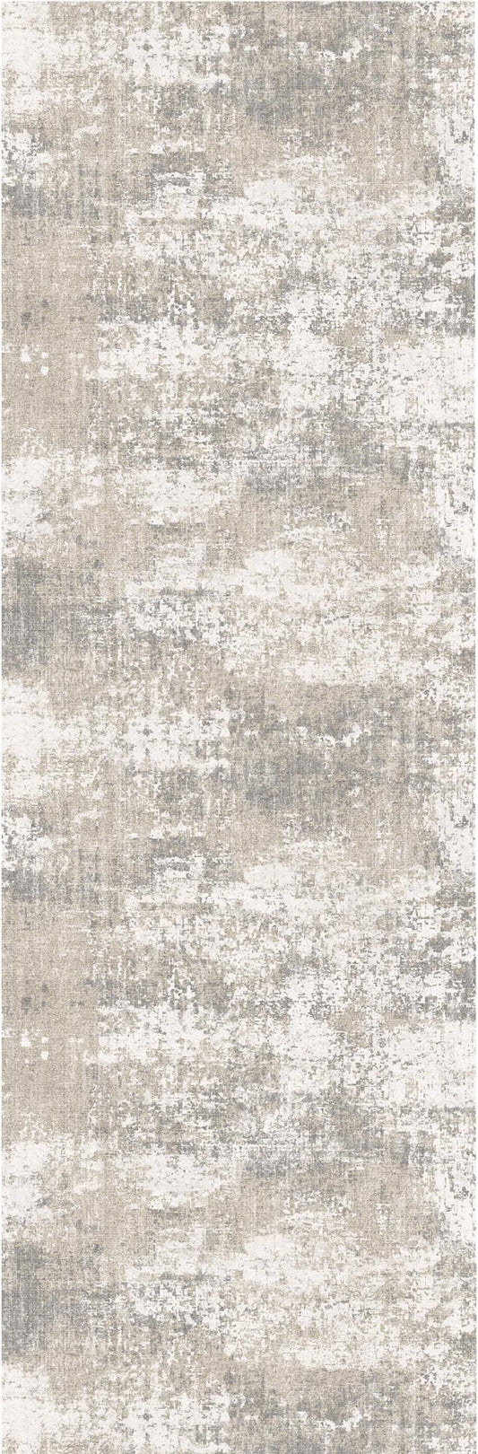 Modern Abstract Beige Gray Area Rug 2x6 Hallway Runner Machine Washable Carpet Bathroom Kitchen Indoor Accent Throw Low Pile Non Slip Distressed Laundry Living Dining Room Bedroom Office