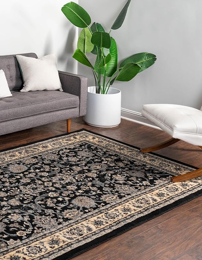 Rugs.com Yasmin Collection Rug – 7' x 10' Black Medium Rug Perfect for Bedrooms, Dining Rooms, Living Rooms
