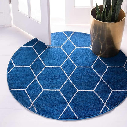 Unique Loom Trellis Frieze Collection Area Rug - Geometric (5' 1" Round, Navy Blue/ Ivory)