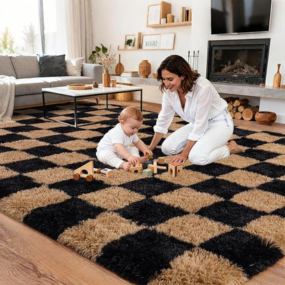 Upgrade Non-Slip Plush Rugs for Living Room, Soft Shaggy Carpets for Living Room, Fuzzy Rugs for Kids' Room, Perfect Decor for Modern Home Grid 6x9Feet