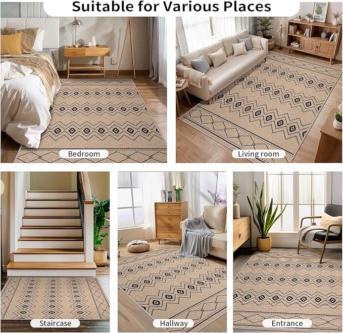 Tangsoo Modern Geometric Easy Jute Rug 3x5 Small Area Rug,Non-Slip Washable Rug for Entryway,Ultra Thin Non Shedding Indoor Outdoor Door Mat for Porch Bedroom Patio