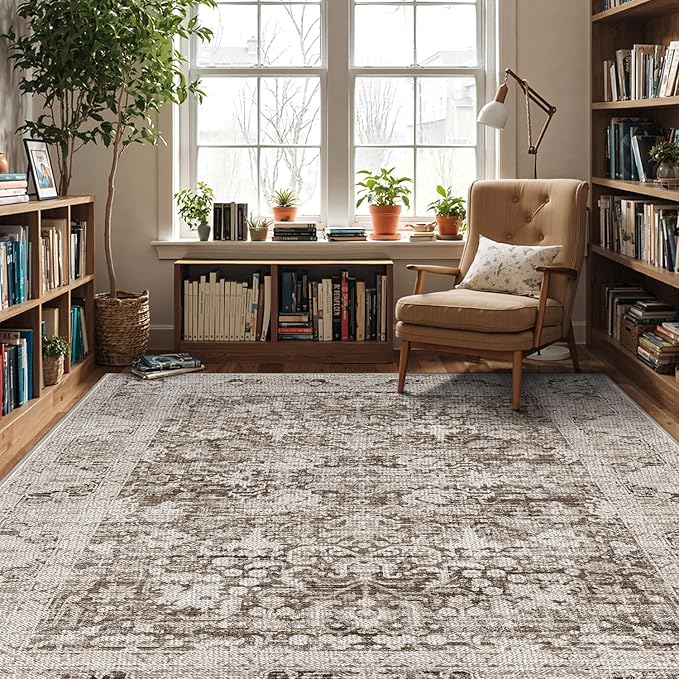 LUMI 8x10 Washable Area Rug for Living Room, Ultra Soft Traditional Vintage Rugs Non Slip with Rubber Backing, Low Profile, High Traffic, Stain Resistant Carpets, Ideal for Bedroom, Dining Room