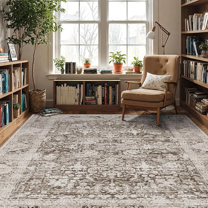 LUMI 8x10 Washable Area Rug for Living Room, Ultra Soft Traditional Vintage Rugs Non Slip with Rubber Backing, Low Profile, High Traffic, Stain Resistant Carpets, Ideal for Bedroom, Dining Room