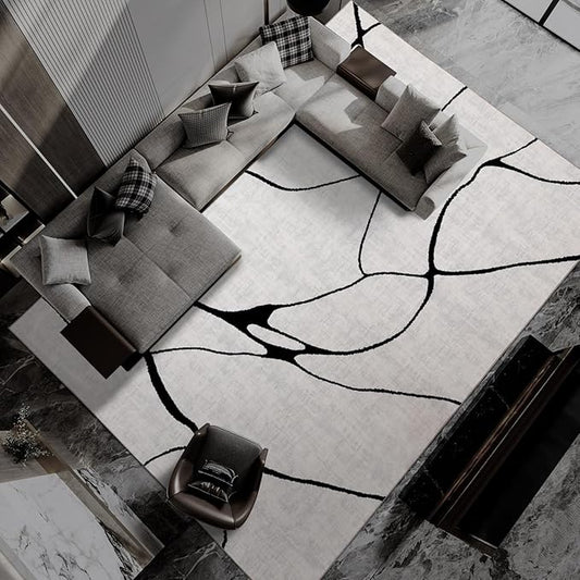 YIHOUSE Modern Washable Area Rug for Living Room Bedroom - Large Abstract Black and White Rug Non-Slip Ultra-Thin Home Decor (Warping, 9'x12')