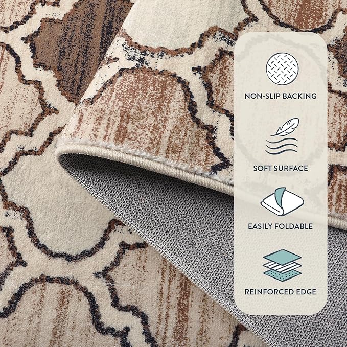 Lahome Moroccan Runners for Hallways- 2x4 Area Rug Washable Non-Slip Soft Bathroom Runner Ultra-Thin Small Kitchen Mat, Modern Print Distressed Floor Runners for Entryway Bedroom （Coffee,2'x4'