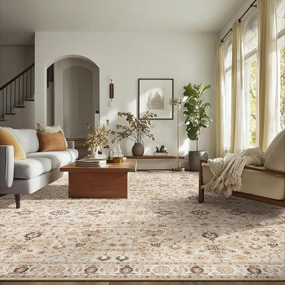 8x10 Washable Area Rugs Ultral Soft Non-Slip Stain Resistant Vintage Boho Large Carpet for High-Traffic Living Room & Dining Room