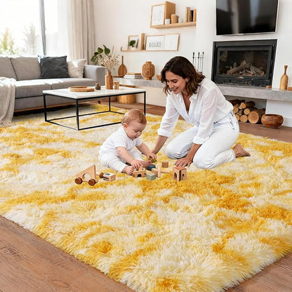 Upgrade Non-Slip Plush Rugs for Living Room, Soft Shaggy Carpets for Living Room, Fuzzy Rugs for Kids' Room, Perfect Decor for Modern Home Tie Dye Yellow 5x7Feet