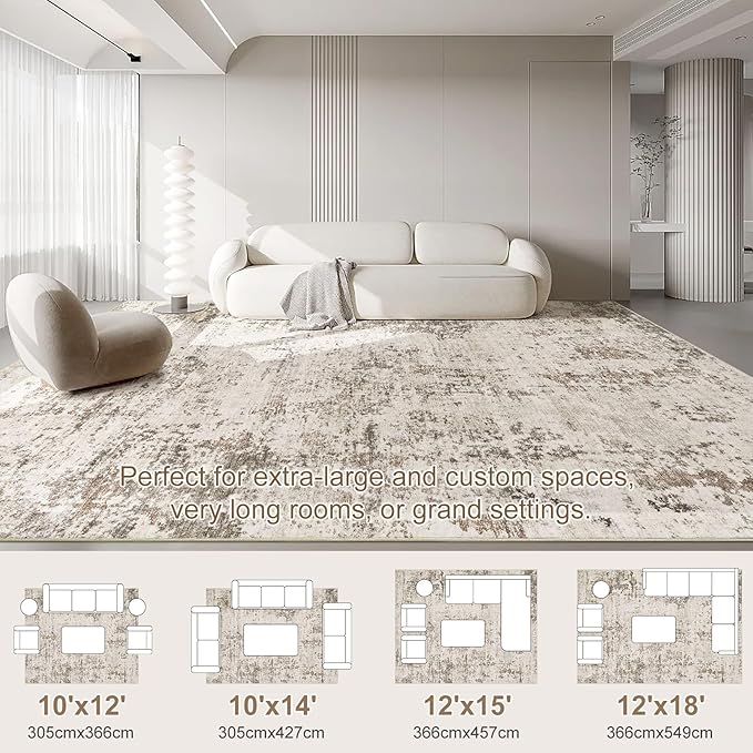 10x12 Area Rug Living Room Rugs - Washable Neutral Modern Abstract Soft Thin Large Rug Indoor Floor No Slip Rug Carpet for Bedroom Under Dining Table Home Office Decor - Dark Brown