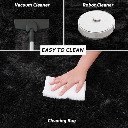Beglad Fluffy Large Area Rugs 8x10 Feet, Modern Minimalist Style Shag Fuzzy Rugs, Non-Slip Indoor Carpet Soft Rugs for Kids Room, Bedroom & Living Room, Black