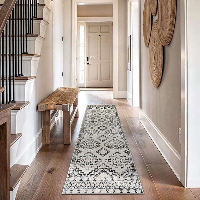 Rugshop Cream and Black Southwestern Tribal Area Rug – Boho Geometric Diamond Pattern Carpet for Living Room, Bedroom, or Entryway – Soft Modern Rustic Floor Décor 2' 3" x 8' Runner Cream