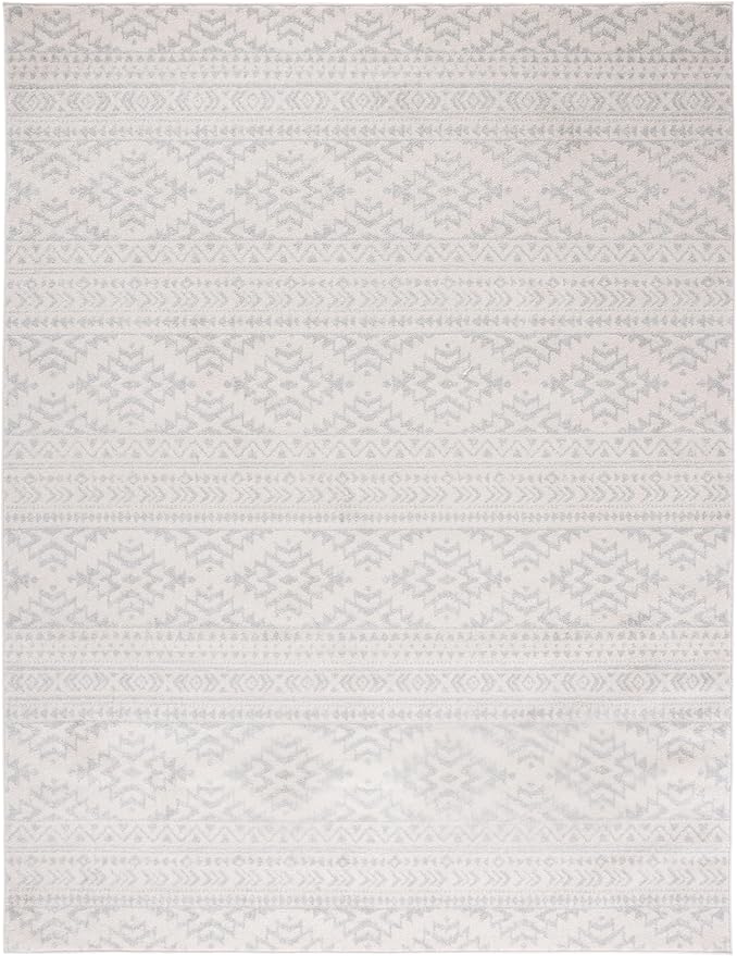 SAFAVIEH Area Rug 9x12 - Tulum Collection - Large - Ivory & Light Grey, Moroccan Boho Tribal Design, Non-Shedding & Easy to Clean, Ideal for Living Room, Bedroom, Dining Space (TUL272G)