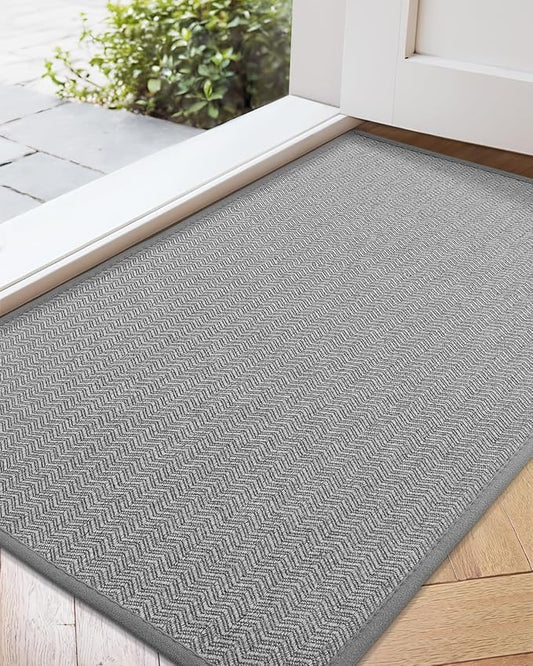 Color&Geometry Thin Indoor Entrance Mats for Home, 17"X29.5" Indoor Mats for Entryway Non Slip Rubber Backed, Dirt Trapper Door Rugs for Entryway Indoor Washable, Grey (Rolled-up NO Creases)