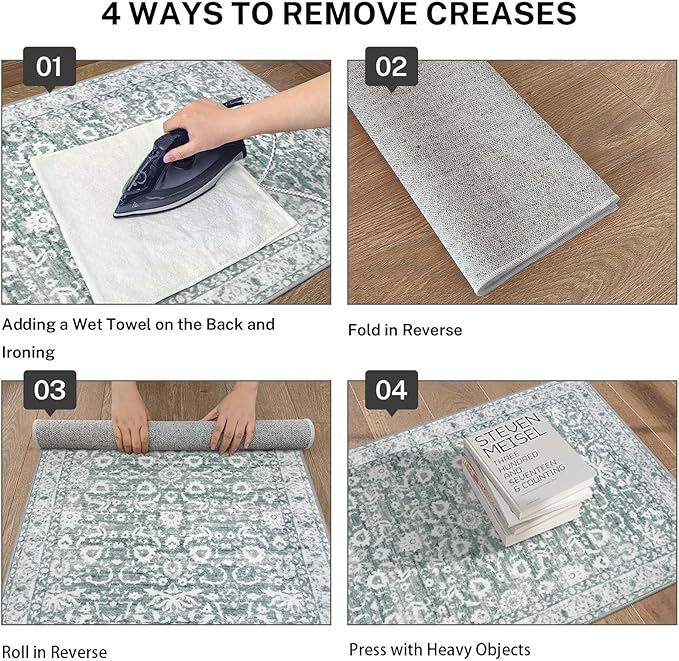 Vintage Floral 2x6 Runner Rug, Sage Green White Washable Kitchen Runner Rug Non-Slip Hallway Rug Runner Thin Printed Faux Wool Super Soft Carpet for Entryway Bedroom Laundry Room Indoor