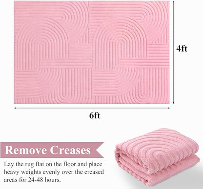 Pauwer 4x6 Washable Area Rugs for Living Room Modern Pink Solid Color Soft Fluffy Rugs for Bedroom Non Slip Boho Accent Indoor Mat Floor Carpet Cover for Kids Room Dining Room Kitchen Office, Pink