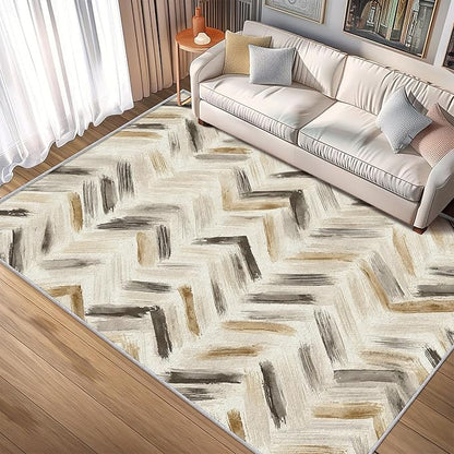 Washable 6x6 Chevron Rug Living Room, Modern Abstract Art Design Area Rugs for Bedroom, Chevron Home Decor Carpet, Low Pile, Non Slip, Kids & Pet Friendly (N4196)