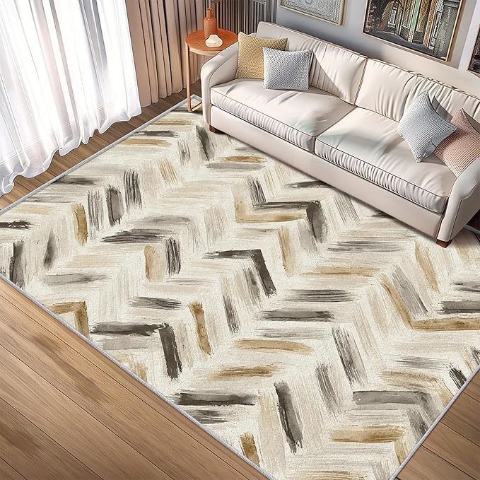 Washable 5x5 Chevron Rug Living Room, Modern Abstract Art Design Area Rugs for Bedroom, Chevron Home Decor Carpet, Low Pile, Non Slip, Kids & Pet Friendly (N4192)