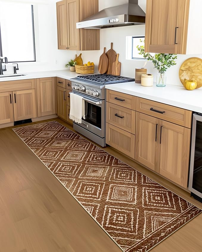 Area Rug 2x10 Rug Machine Washable Non-Slip Low Pile Print Pattern Western Rug for Living Room Bedroom Entryway Tribal Series -Yellowbrown/Cream