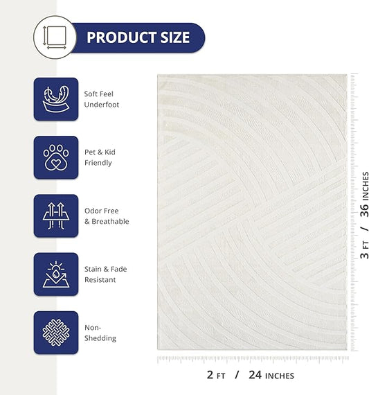 Abani Zen 2' x 3' Cream Rug – Neutral Modern Linear Pattern, Small Soft Accent Rug for Entryway & Bedroom, Durable & Easy to Clean