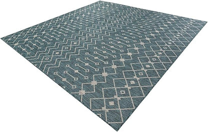 Unique Loom Outdoor Trellis Collection Area Rug - Tribal Trellis (10' Square Teal/Ivory)