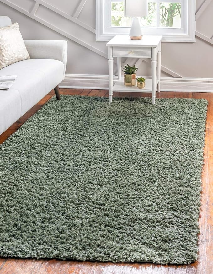 Unique Loom Davos Shag Collection Area Rug - Solid (5' 3" x 8' Rectangle, Sage)