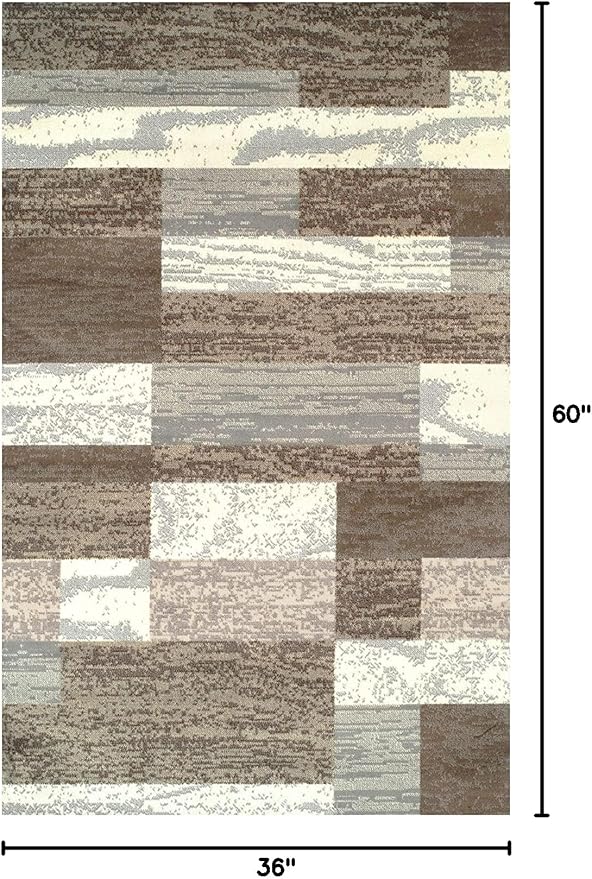 Superior Indoor Area Rug, Jute Backed, Modern Geometric Patchwork Floor Decor for Bedroom, Office, Living Room, Entryway, Hardwood Floors, Rockwood Collection, 3' x 5', Light Blue-Ivory