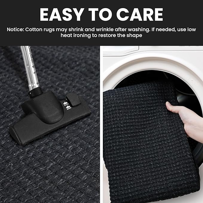 IOHOUZE Washable Area Rug 3x5 Non Slip Rubber Backed Woven Rugs for Entryway Rugs Indoor Outdoor Doormat Throw Rug Floor Carpet for Entrance Kitchen Front Door, Black/Grey